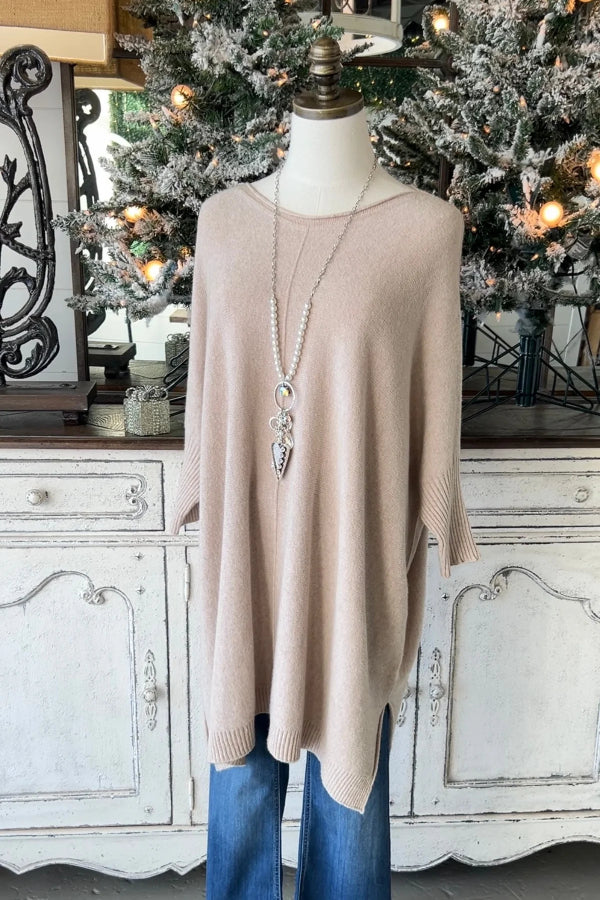 Pullover mit Fledermausärmeln und Schlitzsaum