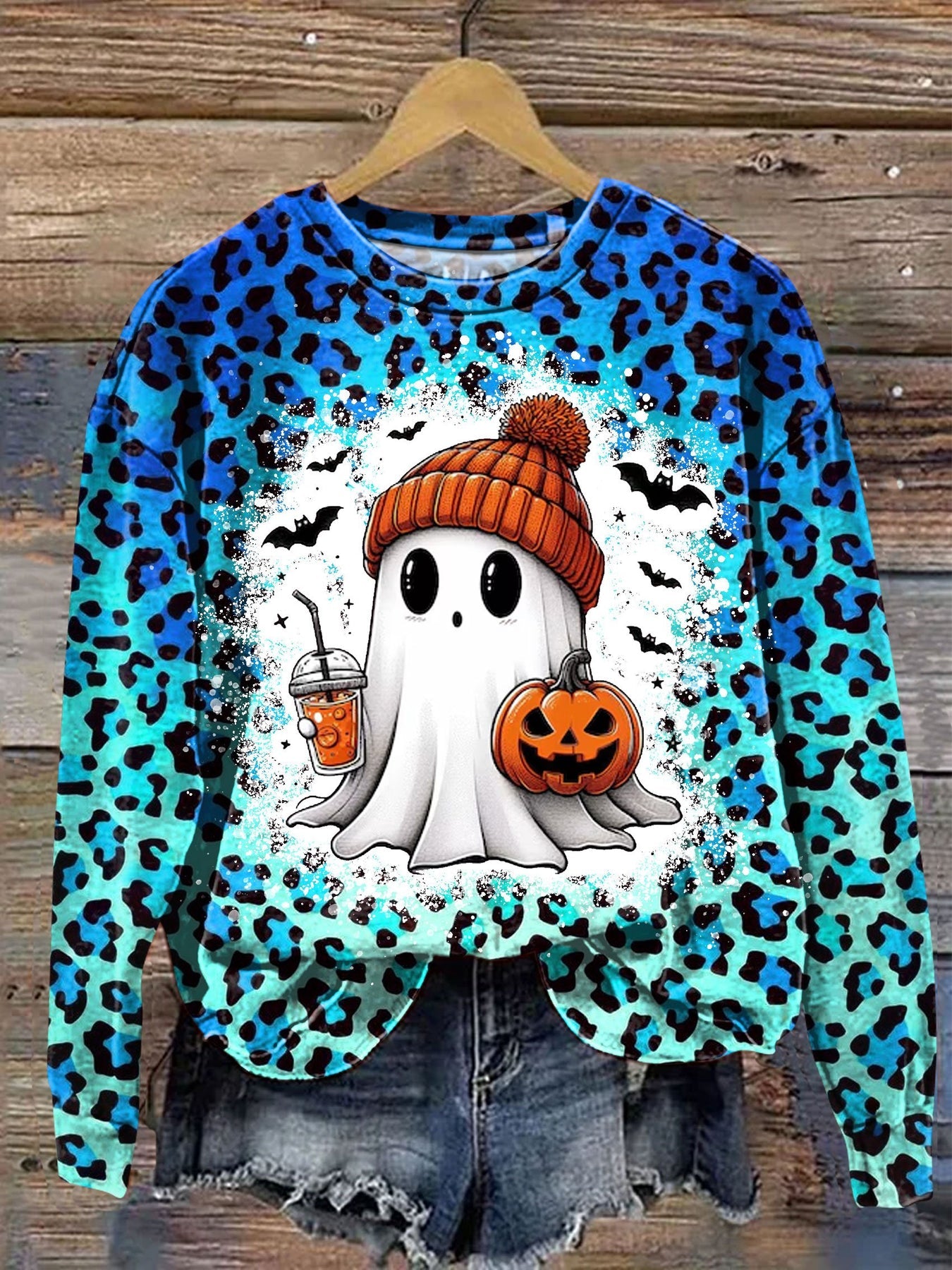 Niedliches lässiges Sweatshirt mit Geister-Halloween-Kunstdruck