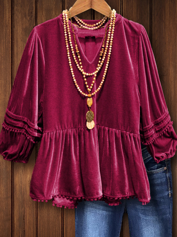 VINTAGE VELVET PLEATED HEM TOP