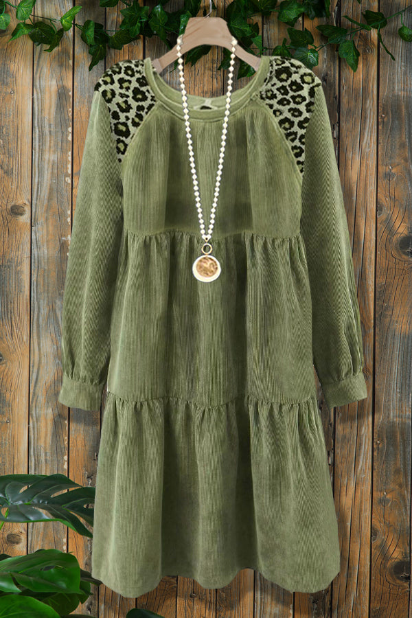 Lepord Print Corduroy Dress