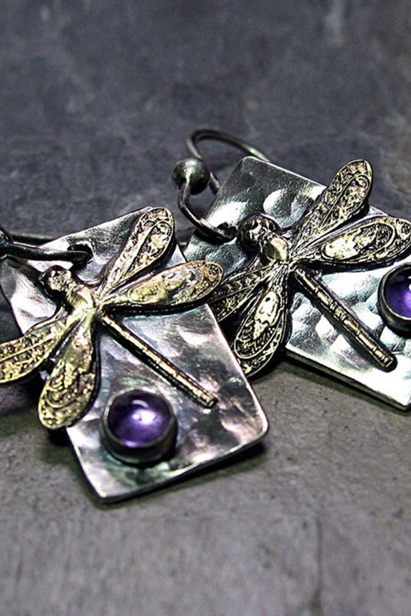 VINTAGE GEOMETRIC SQUARE DRAGONFLY DROP EARRINGS
