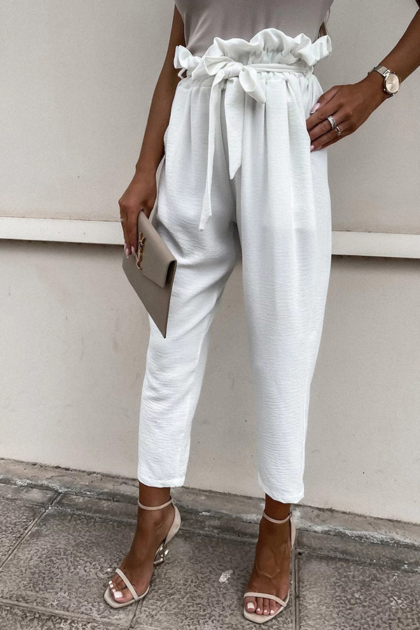 Frühling und Sommer Neue Caprihosen mit Schnürung und Tasche