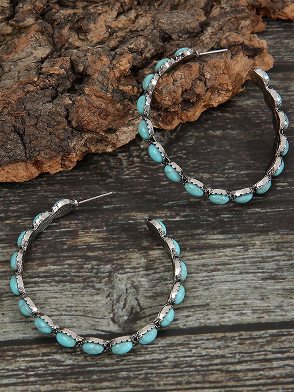BOUCLES D'OREILLES RÉTRO GÉOMÉTRIQUES EN DEMI-CERCLE TURQUOISE POUR FEMME