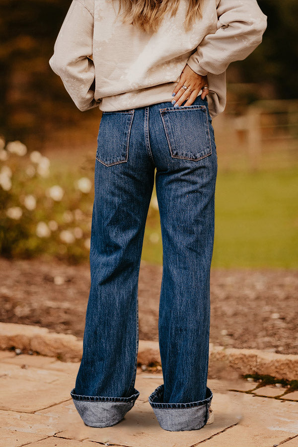 Distressed-Jeans mit hoher Taille und weitem Bein