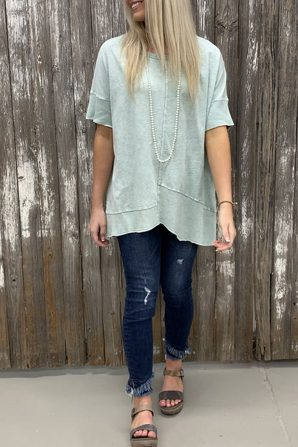 Solid Color Short Sleeve Crew Neck T-Shirt