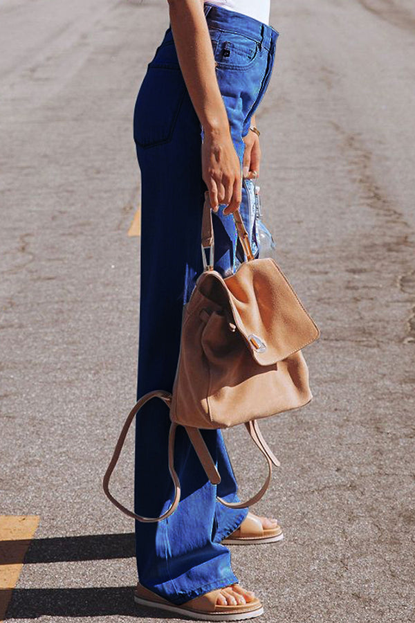 High Waist Denim Hose mit Löchern Washed