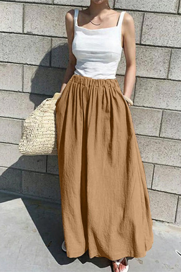 Sommer Damenmode Einfarbige Baumwolle Weite Beinhose Freizeithose