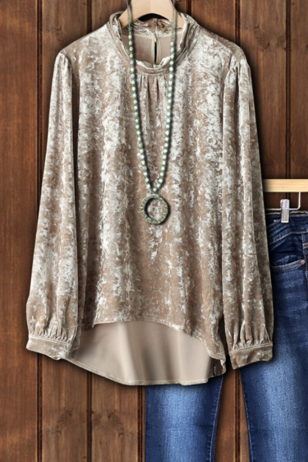 SHINY VELVET MOCK NECK TOP