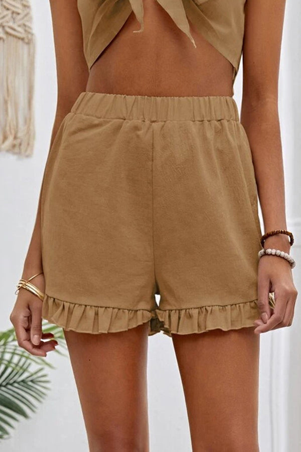 Vielseitige, lässige, lockere Hose aus Baumwollleinen mit hoher Taille und geradem Schnitt
