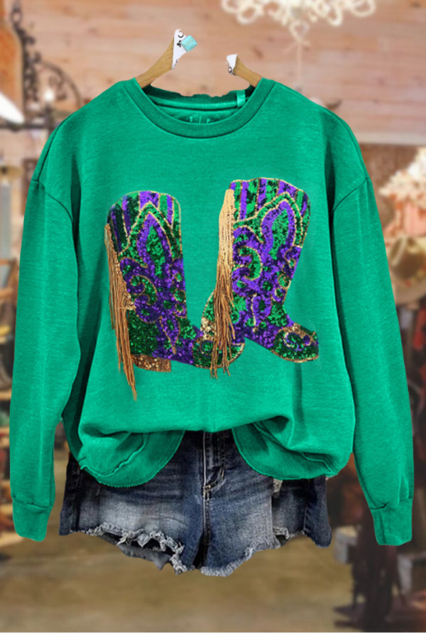 Elegant Mardi Gras Sequined Fringed Sweatshirt