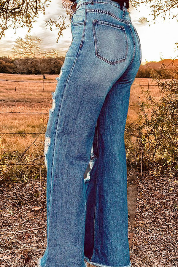 Lässige, schlichte Jeans mit weitem Bein und Rissen in verwaschener Optik