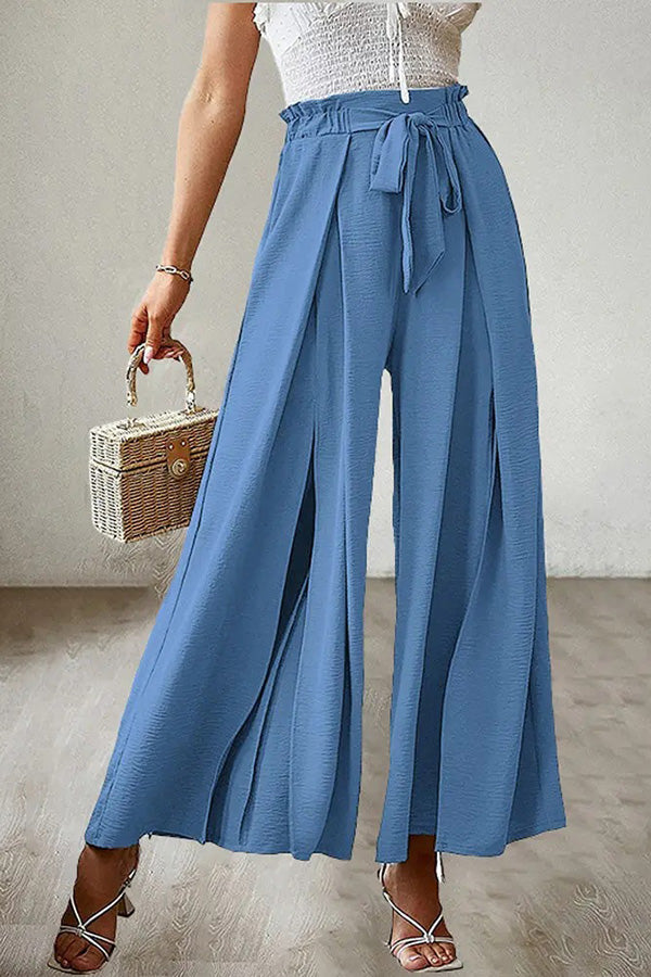 Neue lockere, hoch taillierte, plissierte Hose mit weitem Bein und Fliege