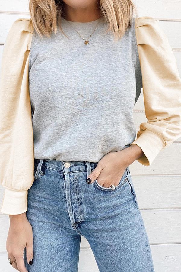 T-shirt décontracté à col rond et manches bouffantes