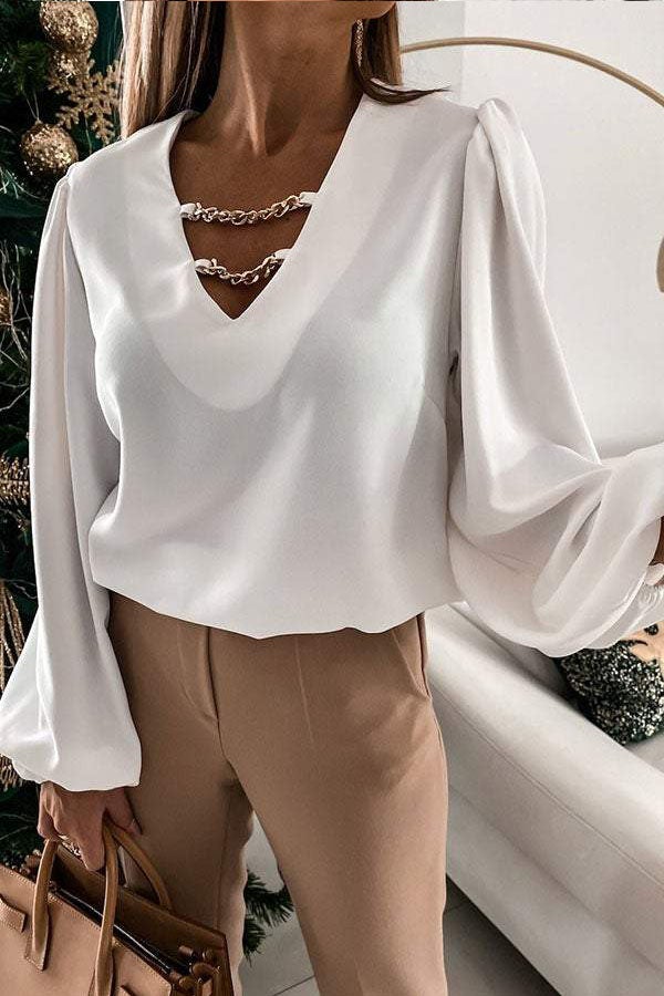 Chemisier à manches bouffantes avec motif chaîne et lettre d'amour