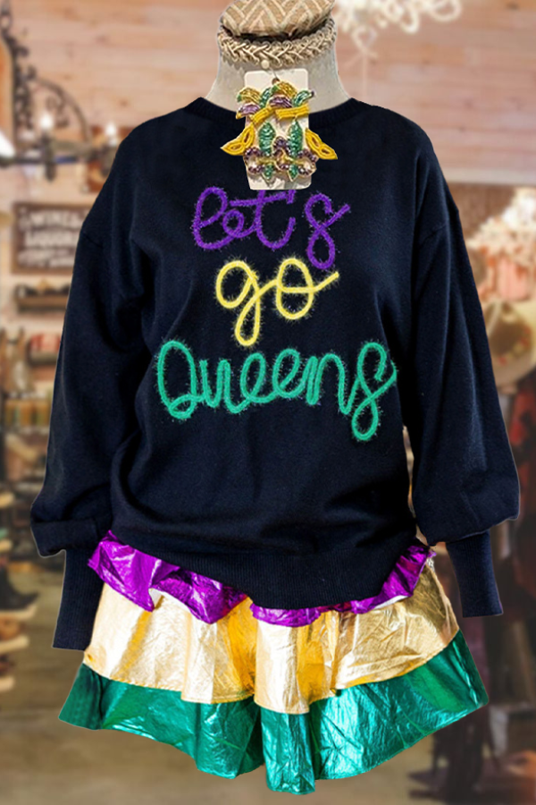 Wunderschöner Let's Go Queens Mardi Gras Pullover