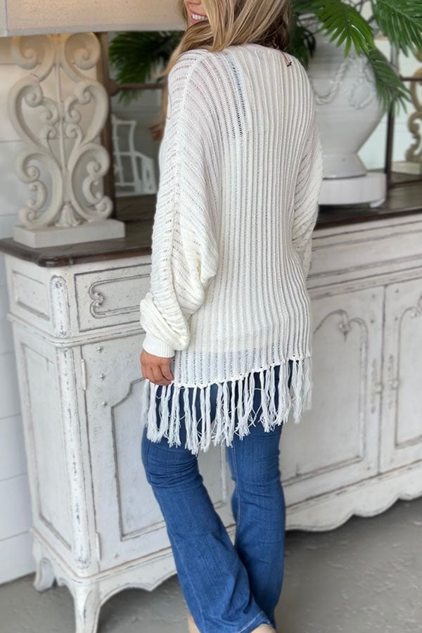 fringed hem knitted jacket