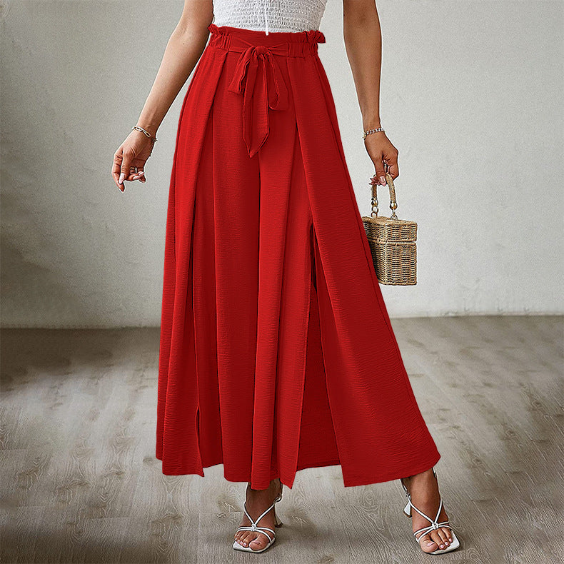 Neue lockere, hoch taillierte, plissierte Hose mit weitem Bein und Fliege
