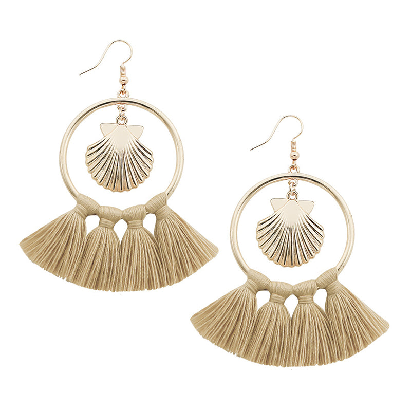 Shell Alloy Big Circle Tassel Earrings