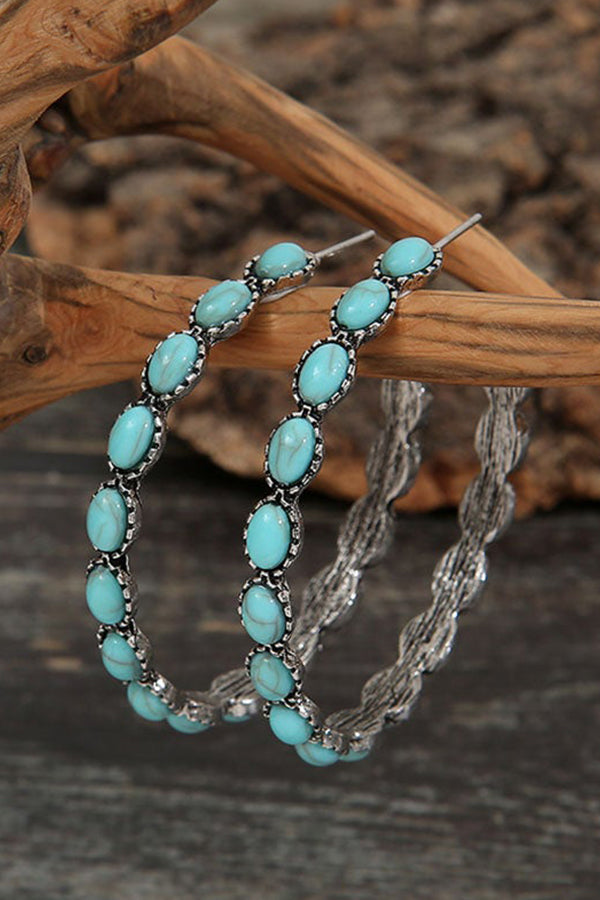 BOUCLES D'OREILLES RÉTRO GÉOMÉTRIQUES EN DEMI-CERCLE TURQUOISE POUR FEMME