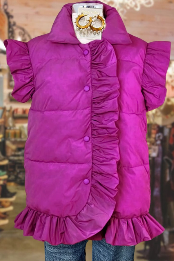 Gilet matelassé plissé à volants