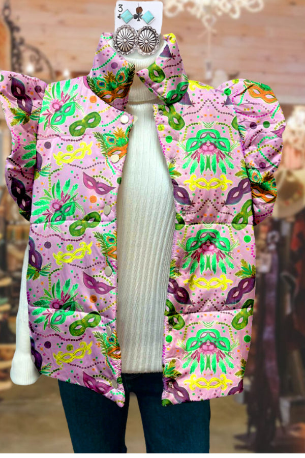 Elegant Mardi Gras Printed Quilted Vest