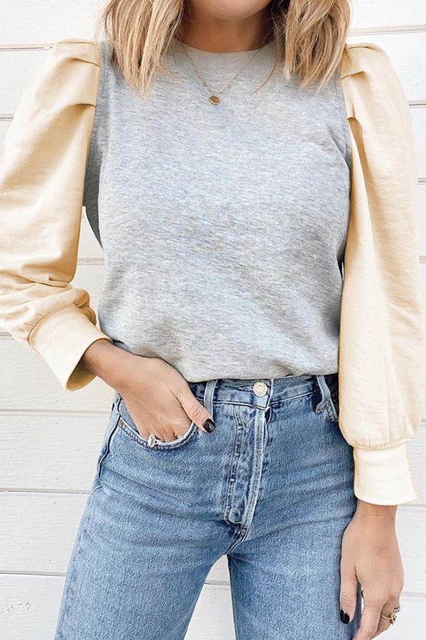 T-shirt décontracté à col rond et manches bouffantes