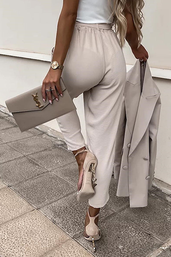 Frühling und Sommer Neue Caprihosen mit Schnürung und Tasche