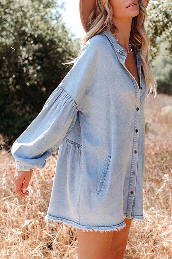 Robe tunique boutonnée en jean chambray à poches Madden