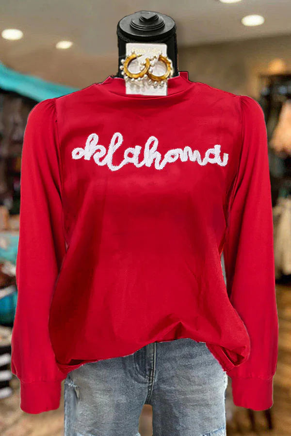 Lässiges Oberteil mit bestickten Puffärmeln aus Alabama-Faden