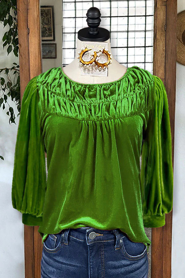 Haut en velours à manches bouffantes plissées
