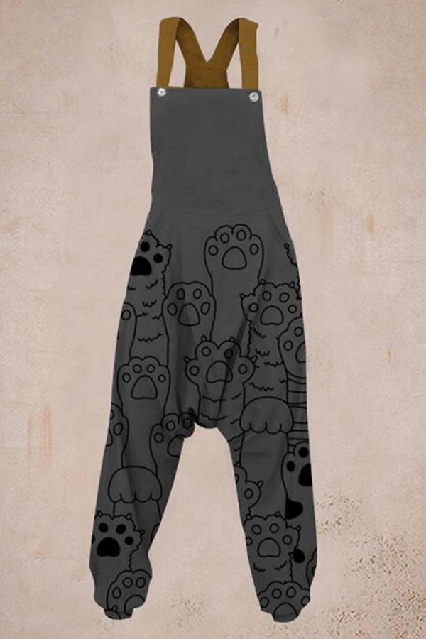 Women's Cat Paw Print Sleeveless Harem Jumpsuit