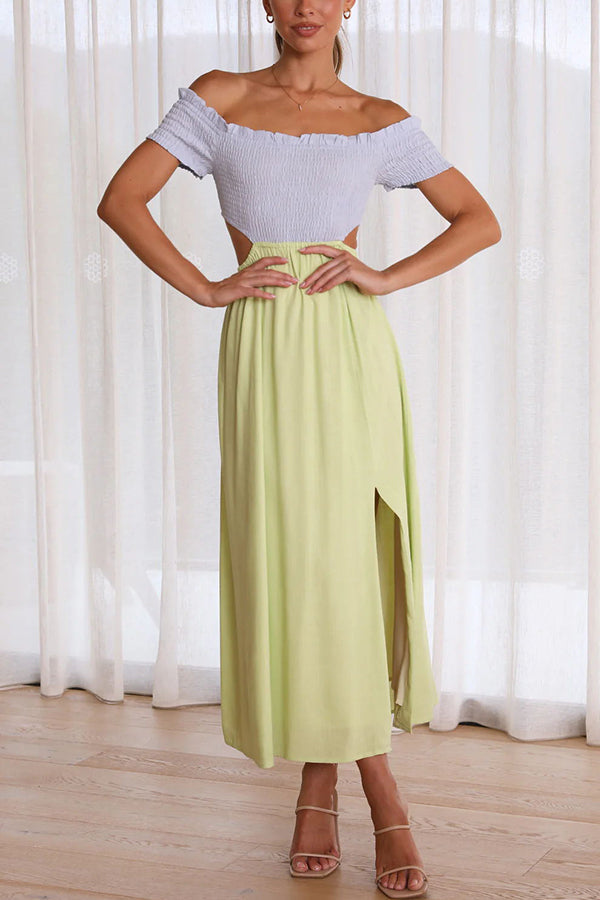 Live with Sunshine Colorblock Smocked Cutout Midi Dress