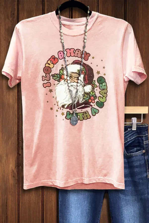 VINTAGE SANTA PRINT TEE IN PINK