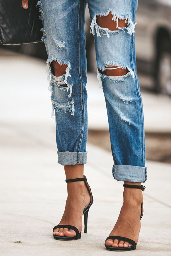 Zerrissene Streetstyle-Jeans mit geradem Bein