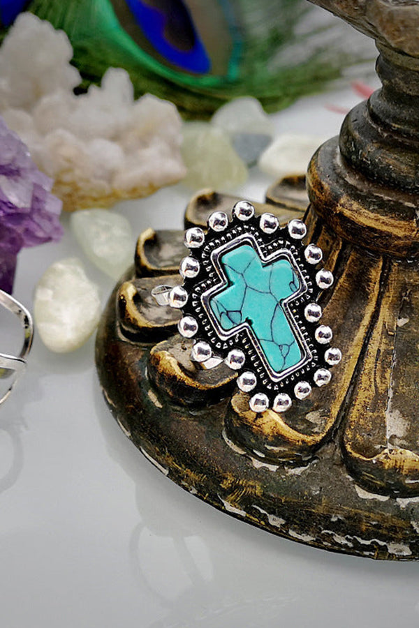 Versilberter Kreuz-Türkis-Ring