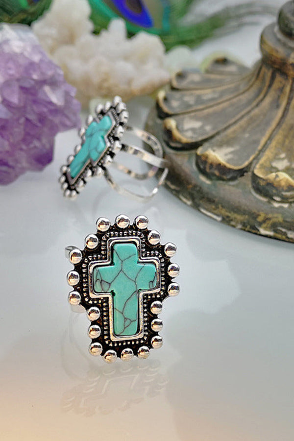 Versilberter Kreuz-Türkis-Ring