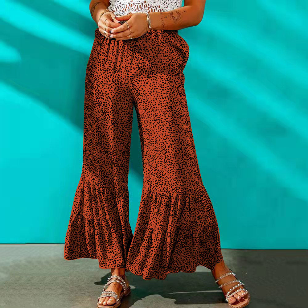 Leopard Print Wide Leg Casual Flare Pants