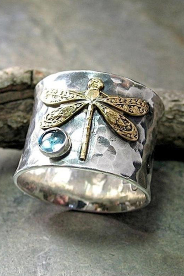 VINTAGE SILVER AQUAMARINE DRAGONFLY RING