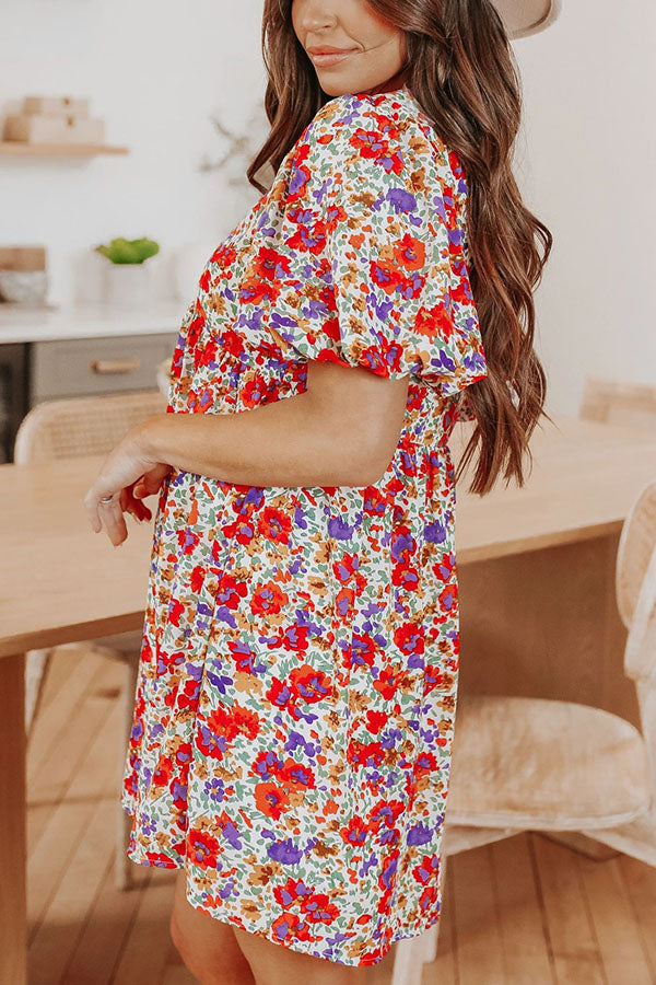 Bouquet for You – Babydoll-Kleid mit Puffärmeln und Blumenmuster