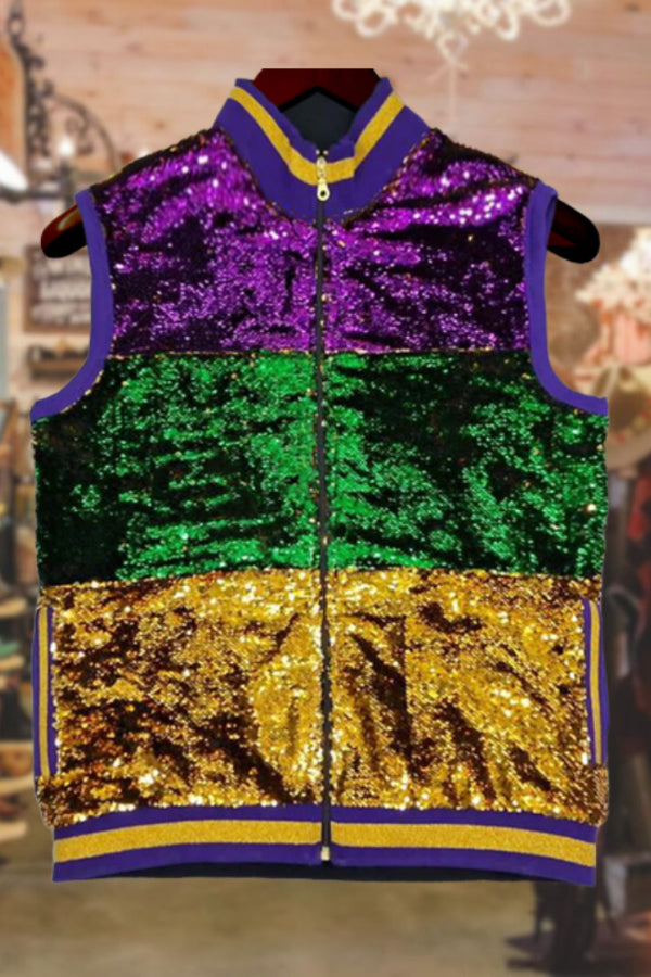 Mardi Gras Colorblock Sequin Vest