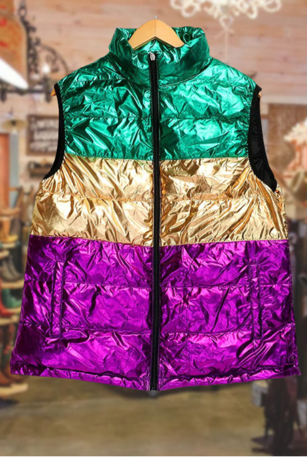 Casual Contrast Color Quilted Vest