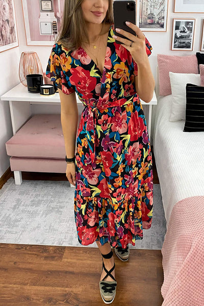 Sugary Sweet Floral Wrap Midi Dress