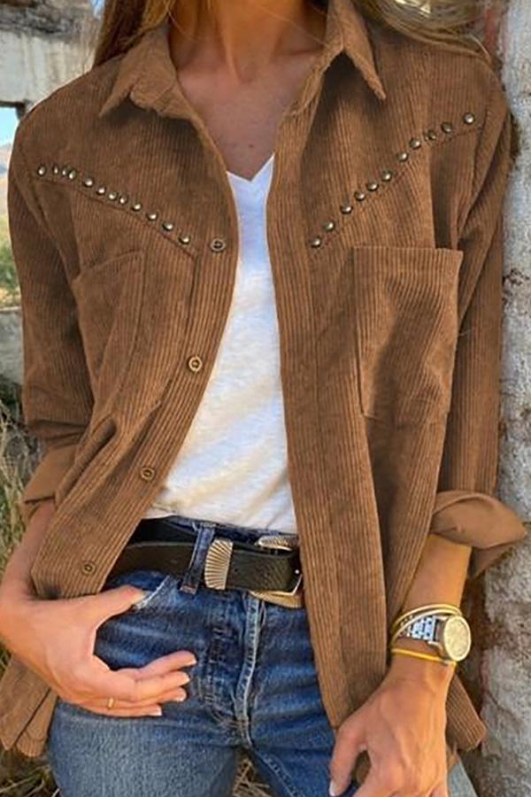 Corduroy Pocket Button Down Rivet Shacket