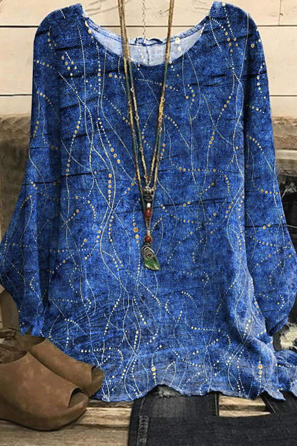 T-shirt à manches longues et col rond en soie imprimé numérique 3D pour femme