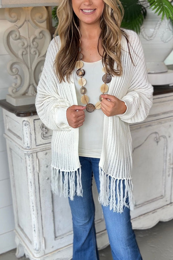 fringed hem knitted jacket