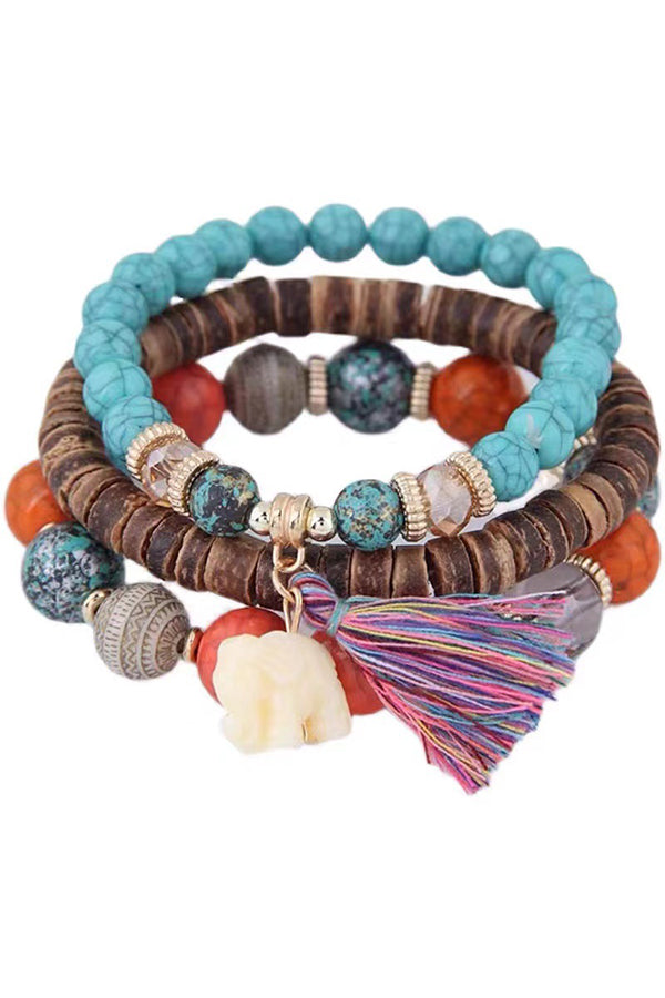 Bohemian Wooden Beads Tassel Multilayer Bracelet