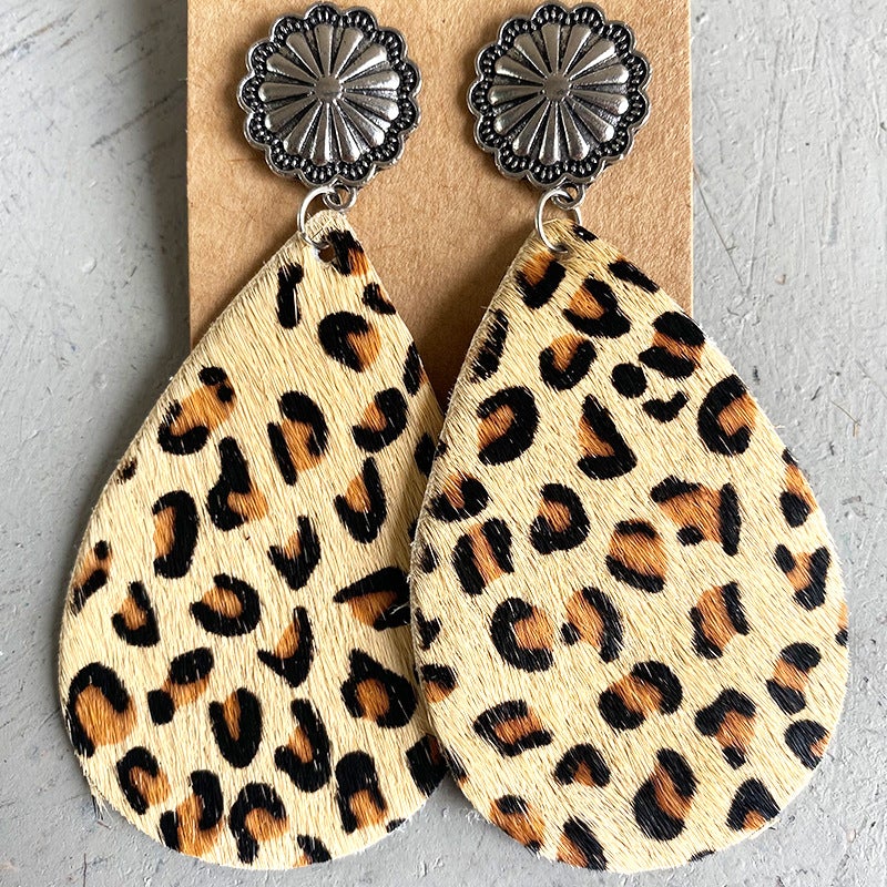 WOMEN'S VINTAGE ANIMAL PRINT WATER DROP EARRINGS