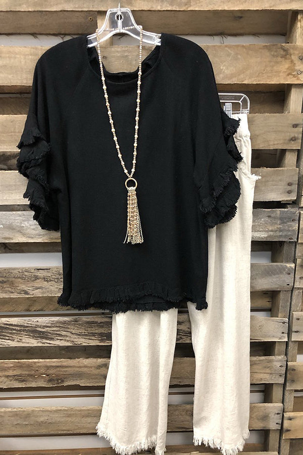 Baumwoll-T-Shirt mit Rundhalsausschnitt und Rüschen