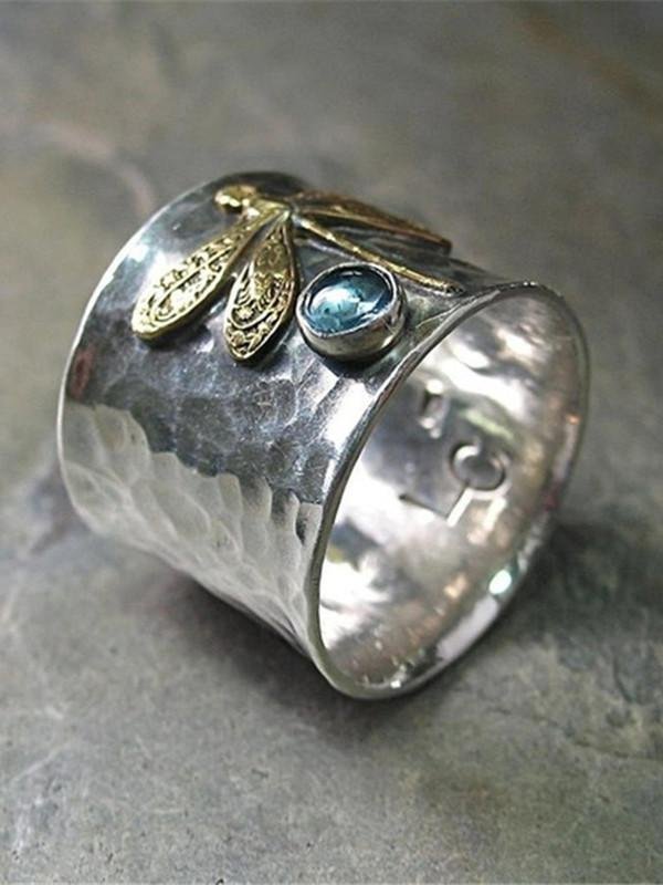 VINTAGE SILVER AQUAMARINE DRAGONFLY RING