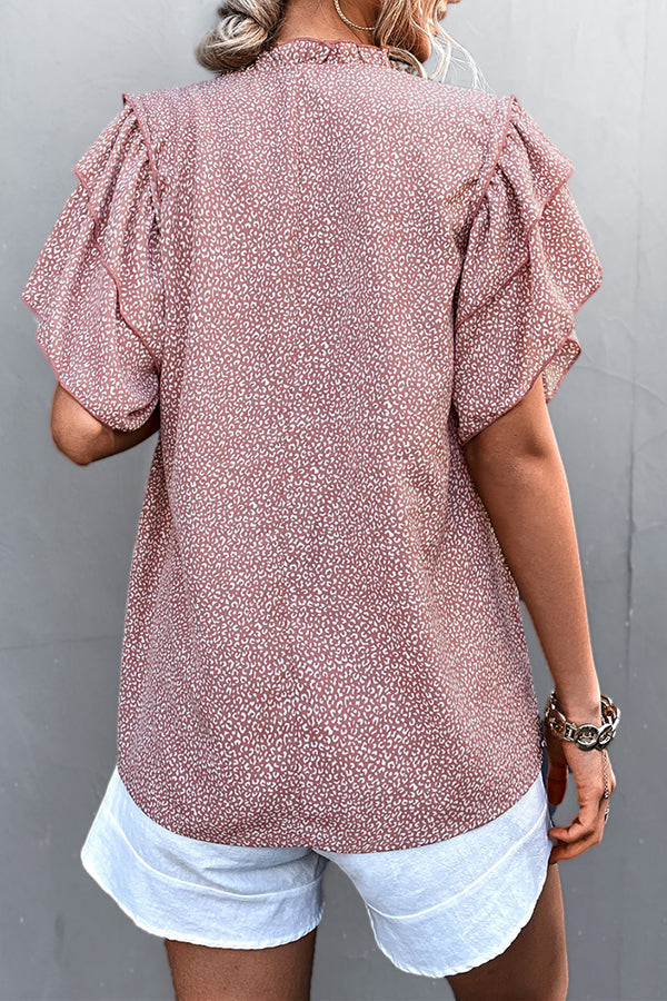 T-shirt décontracté à lacets et col en V pour femme, imprimé léopard